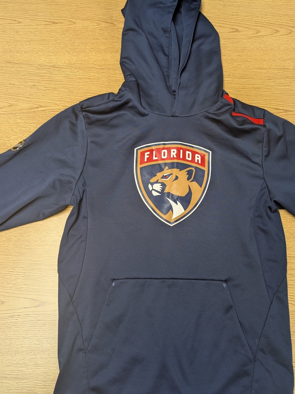 NHL Florida Panthers Navy Hoodie with Red Shoulder Accents